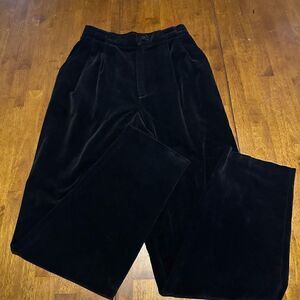 VTG Casablanca Velvet Pants Pleated Black Size 6 USA Women's High Rise 25”x30”